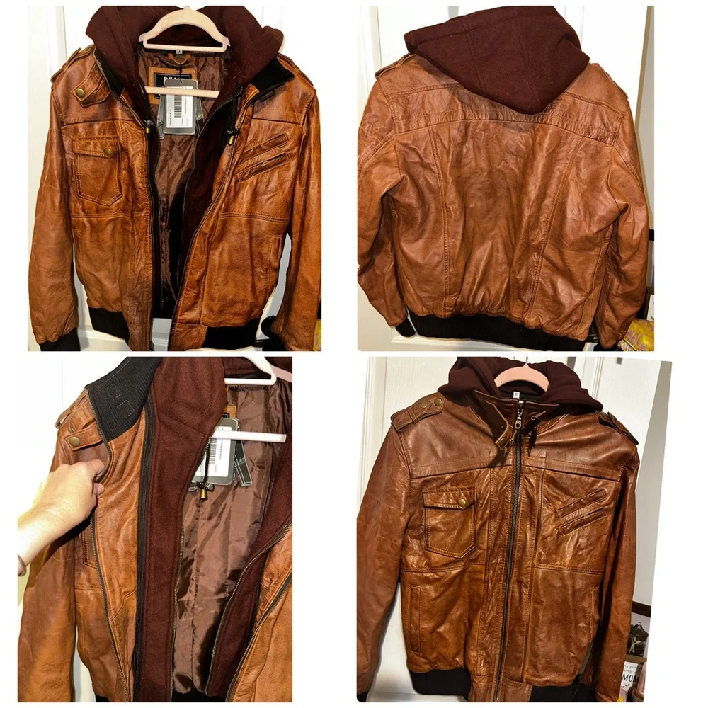 Blingsoul Leather Bomber Jackets Real Lambskin Mens Leather Jacket, sz Med, NWT - Picture 3 of 10
